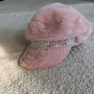 Juicy Couture Blush Furry Hat with Rhinestone Band